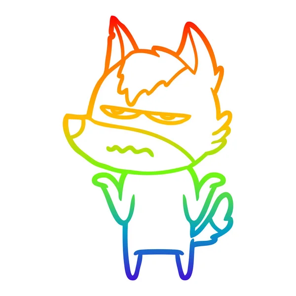 Rainbow gradient ligne dessin dessin animé ennuyé loup — Image vectorielle