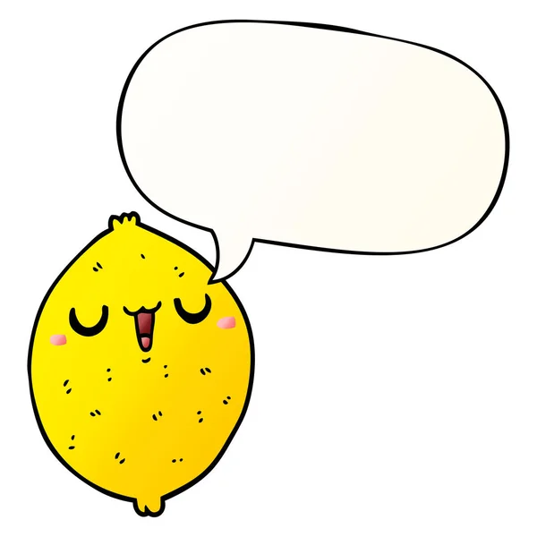 Desenhos animados limão feliz e bolha de fala em estilo gradiente suave — Vetor de Stock