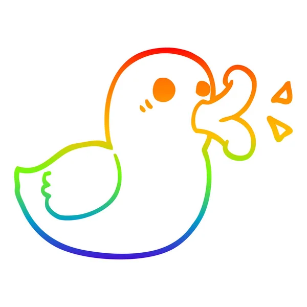 Rainbow gradient ligne dessin dessin dessin animé heureux canard — Image vectorielle