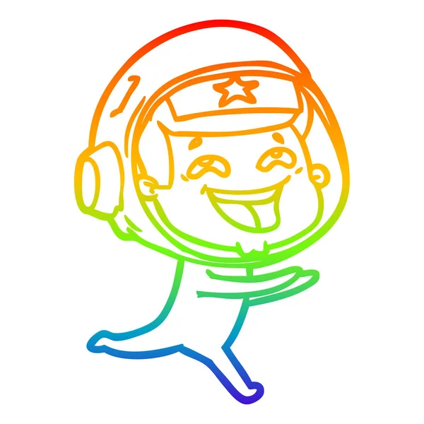 Linea gradiente arcobaleno disegno cartone animato ridere astronauta — Vettoriale Stock