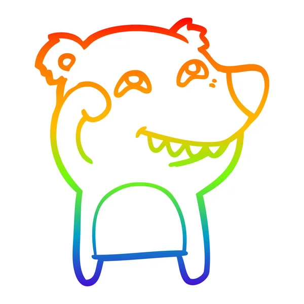 Arco iris gradiente línea dibujo dibujos animados oso mostrando los dientes — Archivo Imágenes Vectoriales