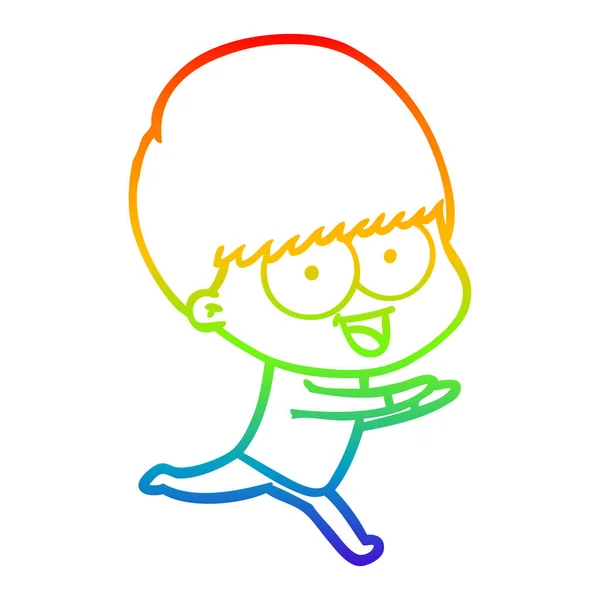 Regenboog gradiënt lijntekening Happy Cartoon jongen running — Stockvector