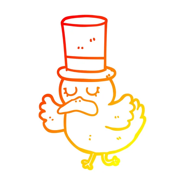 Línea de gradiente caliente dibujo dibujos animados pato con sombrero de copa — Vector de stock