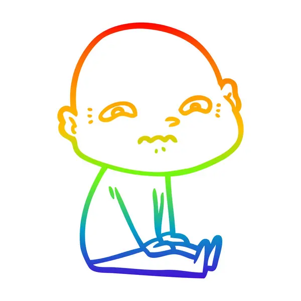 Regenboog gradiënt lijntekening cartoon nerveuze man — Stockvector