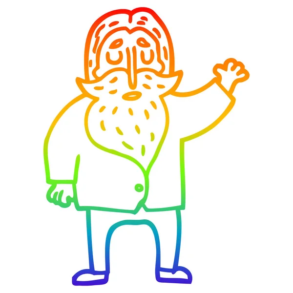 Regenbogen Gradientenlinie Zeichnung Karikatur bärtiger Mann — Stockvektor