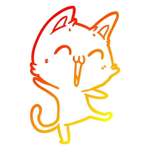 Linha gradiente quente desenho feliz desenho animado gato meowing — Vetor de Stock