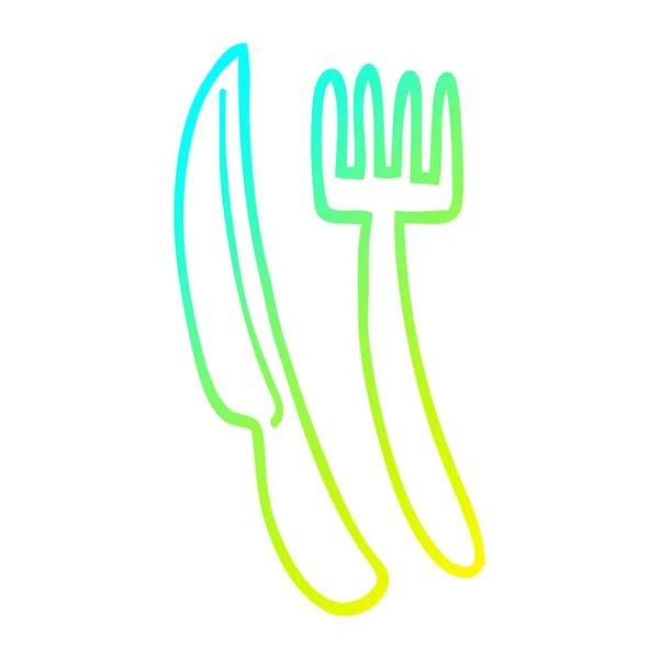 Studená Přechodová čára kresba kreslený nůž a vidlička — Stockový vektor