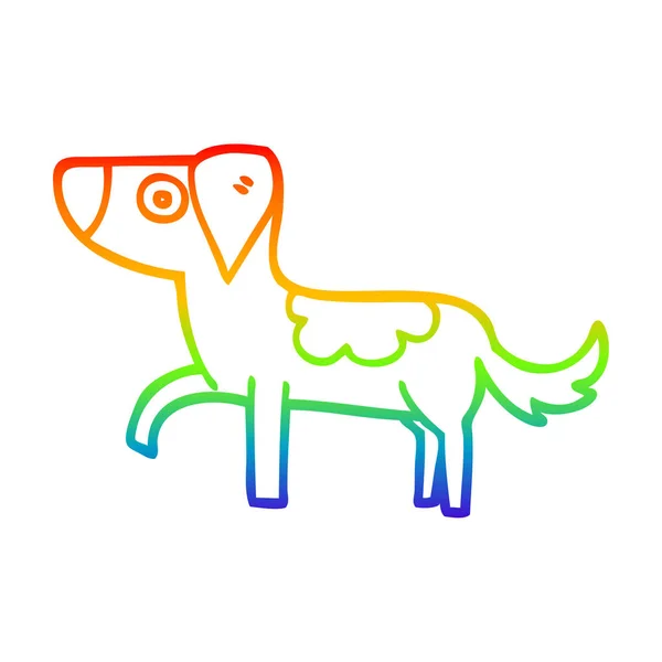 Arco iris gradiente línea dibujo dibujos animados de pie perro — Vector de stock