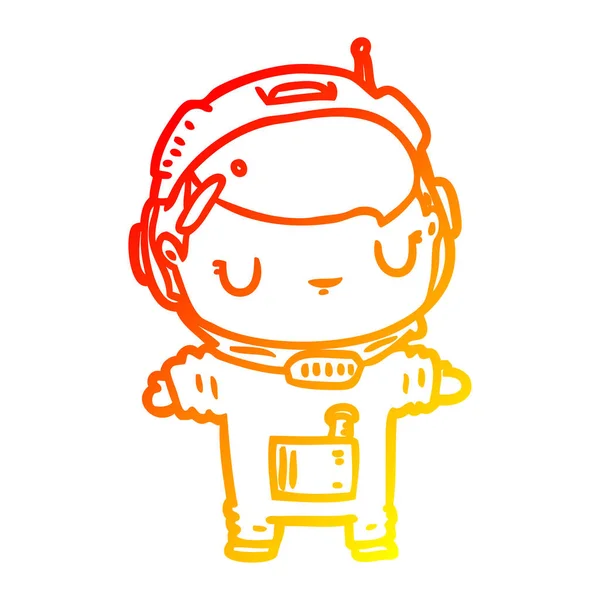 Línea de gradiente caliente dibujo lindo astronauta — Vector de stock