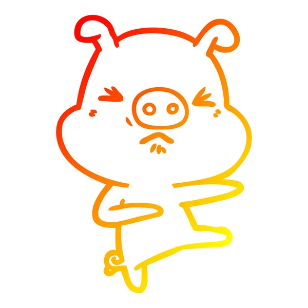 Sıcak degrade çizgi çizim karikatür kızgın domuz dışarı tekme — Stok Vektör