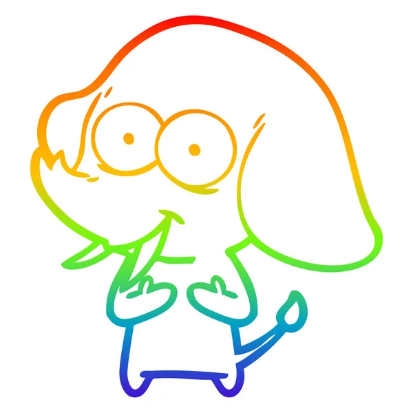 Arco iris gradiente línea dibujo feliz dibujos animados elefante — Vector de stock