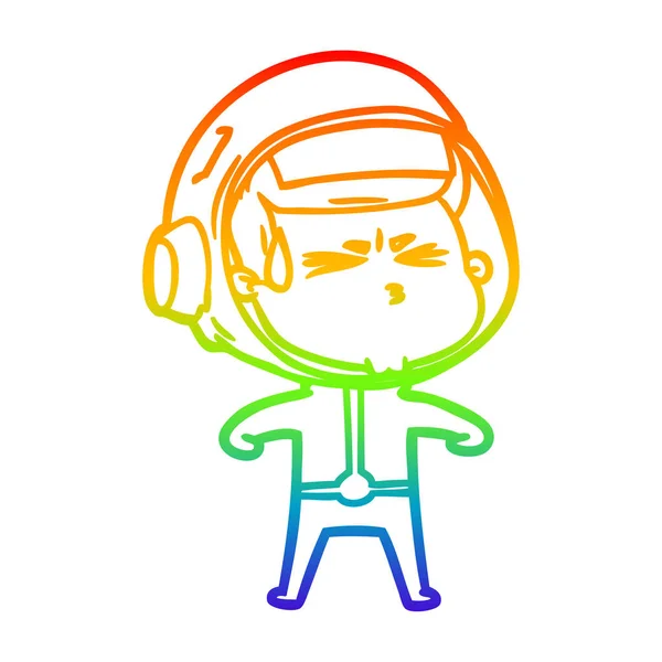 Regenboog gradiënt lijntekening cartoon benadrukt astronaut — Stockvector