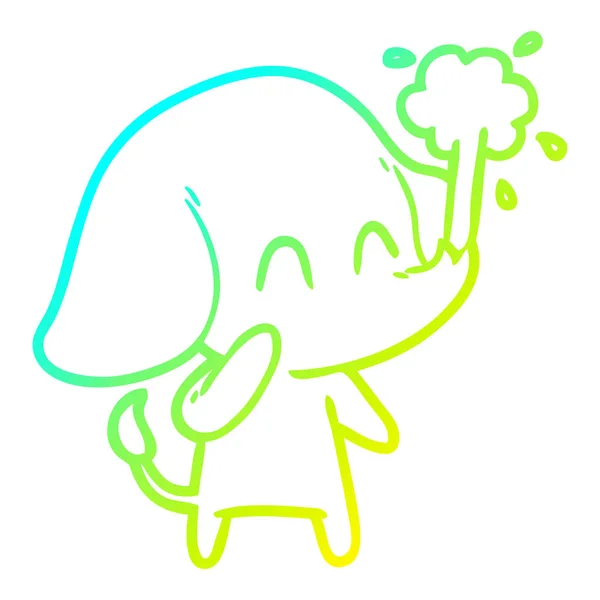 Gradient froid ligne dessin mignon dessin animé éléphant spouting eau — Image vectorielle