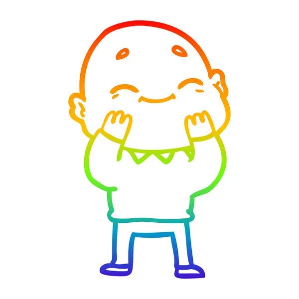 Duhový gradient čára kreslení šťastný kreslený holohlavý muž — Stockový vektor