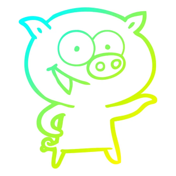 Línea de gradiente frío dibujo alegre cerdo dibujos animados — Vector de stock
