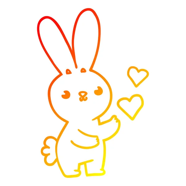 温暖的渐变线绘制可爱的卡通兔子与爱的心 — 图库矢量图片