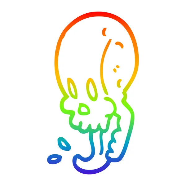 Arco iris gradiente línea dibujo dibujos animados cráneo bruto — Vector de stock