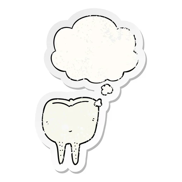 Karikatür diş ve sıkıntılı yıpranmış etiket olarak kabarcık düşünce — Stok Vektör