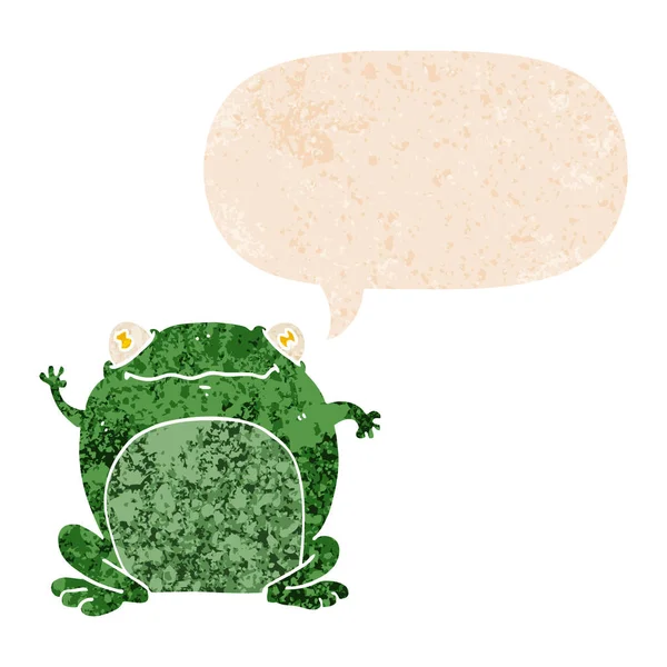 Grenouille dessin animé et bulle de parole dans un style texturé rétro — Image vectorielle