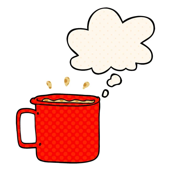 Fumetto campeggio tazza di caffè e bolla di pensiero in fumetti s — Vettoriale Stock