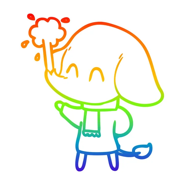 Rainbow gradient linje ritning söt tecknad elefant sprutande Wat — Stock vektor