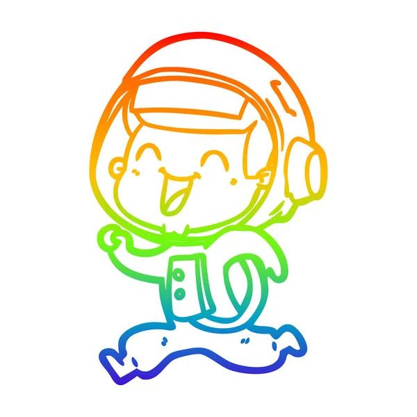 Garis gradien pelangi menggambar kartun astronot bahagia - Stok Vektor