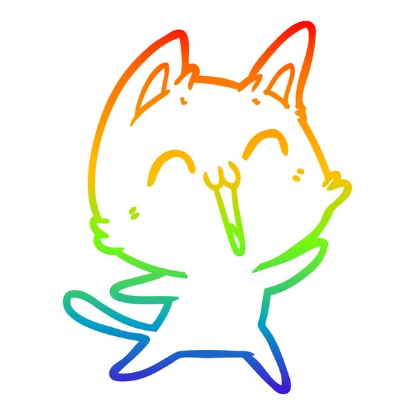 Rainbow gradient linje ritning lycklig tecknad katt — Stock vektor