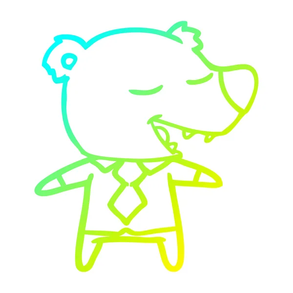 Línea de gradiente frío dibujo dibujos animados oso usar camisa y corbata — Vector de stock