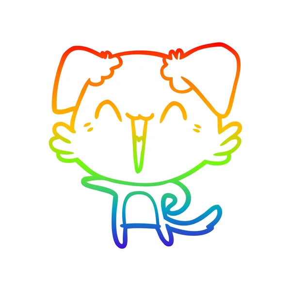 Rainbow gradient ligne dessin heureux petit chien pointant dessin animé — Image vectorielle