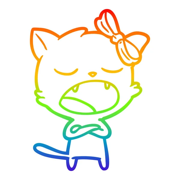 Arco iris gradiente línea dibujo dibujos animados bostezo gato — Vector de stock