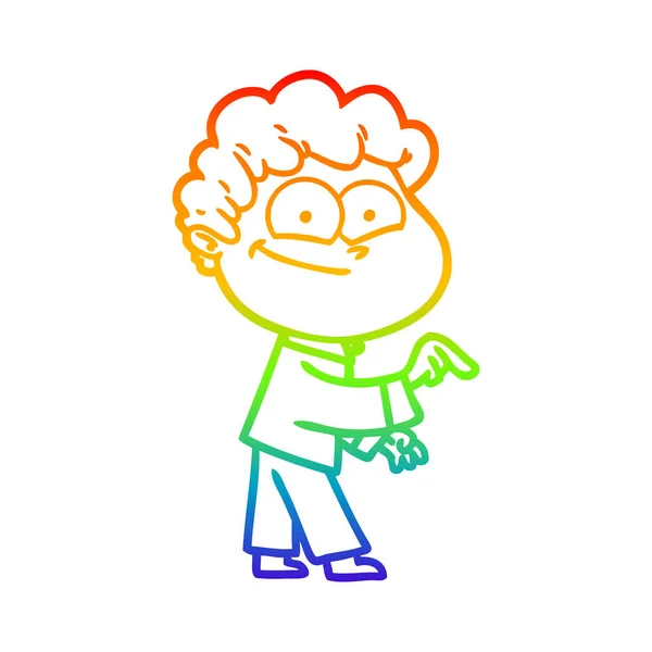 Regenboog gradiënt lijntekening cartoon gelukkig man — Stockvector