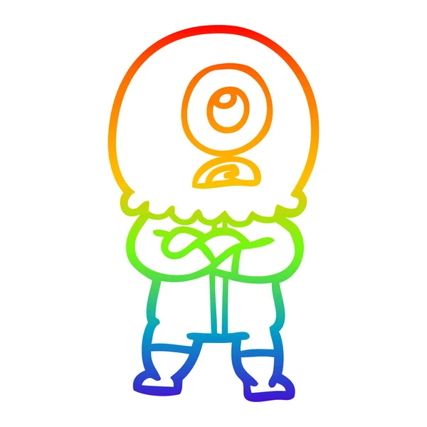 Rainbow gradient linje ritning irriterade tecknad Cyclops Alien Spac — Stock vektor