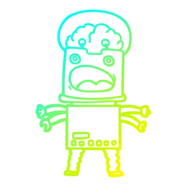 Línea de gradiente frío dibujo robot de dibujos animados — Vector de stock