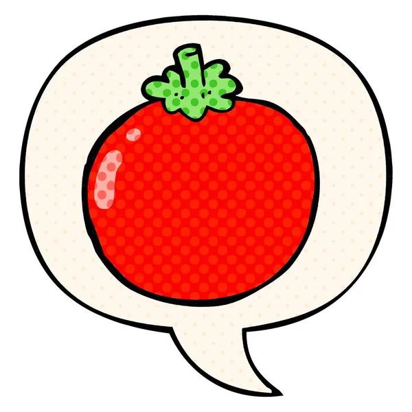 Kreskówka pomidor i mowy Bańka w komiksie styl — Wektor stockowy