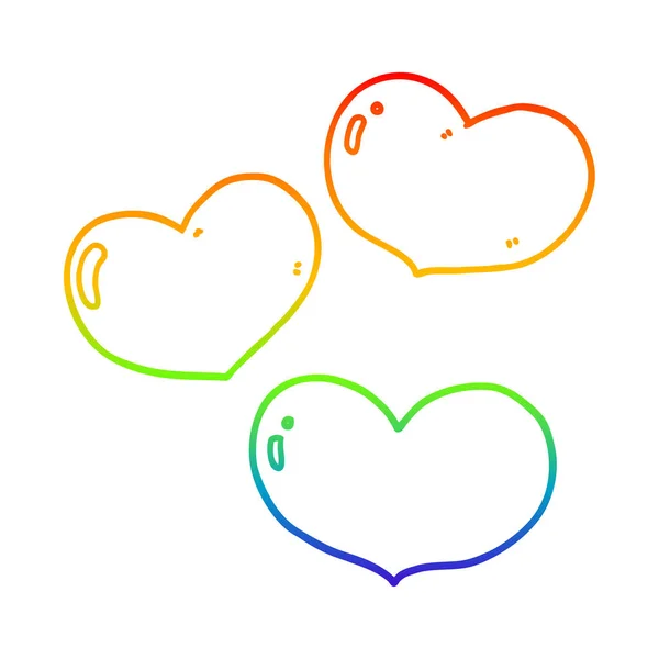 Rainbow gradient ligne dessin animé amour coeurs — Image vectorielle