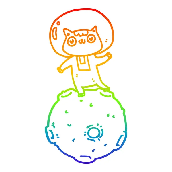 Regenboog gradiënt lijntekening cute cartoon astronaut kat — Stockvector