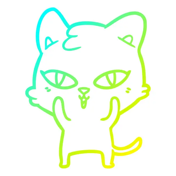 冷たいグラデーションライン描画漫画猫 — ストックベクタ