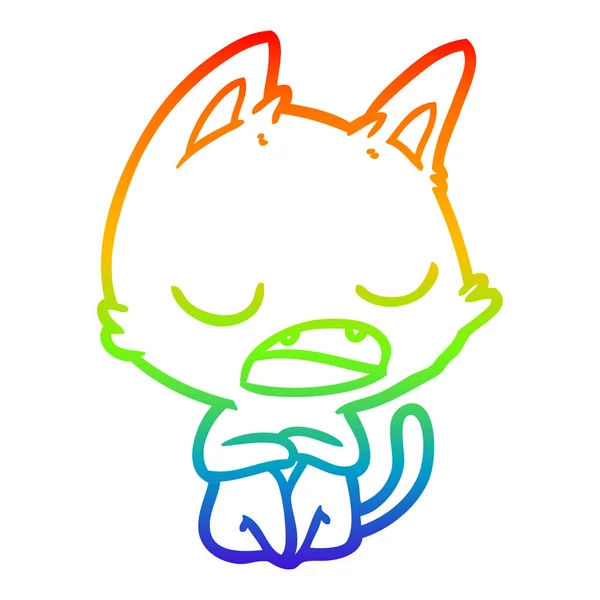 Arco iris gradiente línea dibujo hablando gato dibujos animados — Vector de stock
