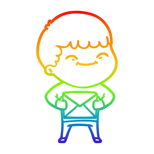 Rainbow gradient line drawing cartoon happy boy — Stock Vector