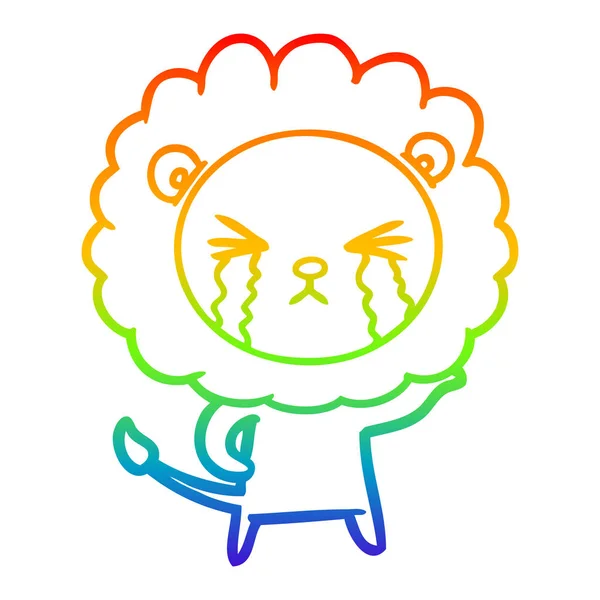 Rainbow gradient ligne dessin dessin animé pleurer lion — Image vectorielle