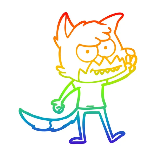 Arco-íris linha gradiente desenho cartoon sorrindo raposa — Vetor de Stock
