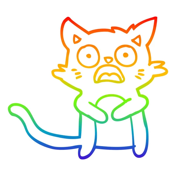 Arco iris gradiente línea dibujo dibujos animados horrorizado gato — Vector de stock