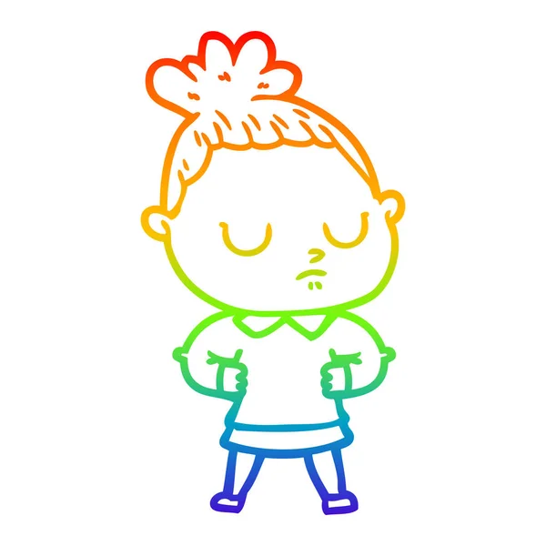 Linea gradiente arcobaleno disegno cartone animato donna calma — Vettoriale Stock
