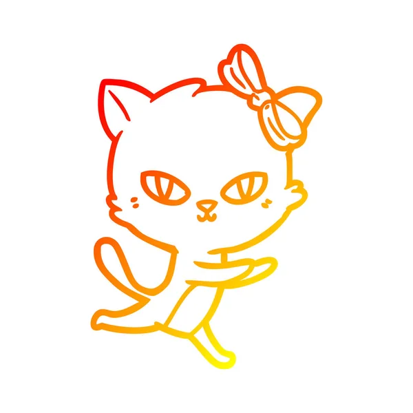 Línea de gradiente caliente dibujo lindo gato de dibujos animados corriendo — Vector de stock