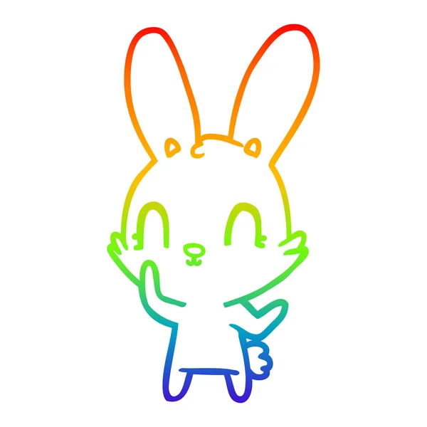 Rainbow gradient line drawing cute cartoon rabbit — Stock Vector