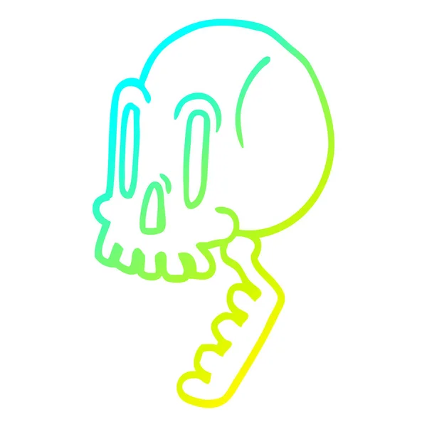 Cold gradient line drawing cartoon green skull — Stock Vector