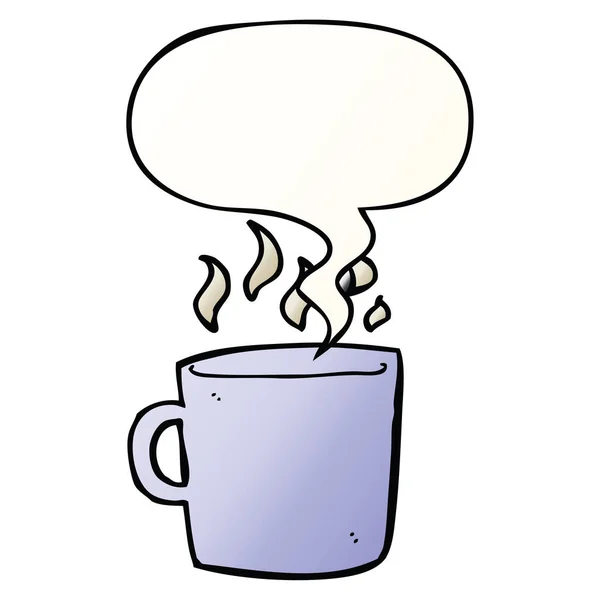 Fumetto tazza calda di caffè e la bolla vocale in pendenza liscia s — Vettoriale Stock