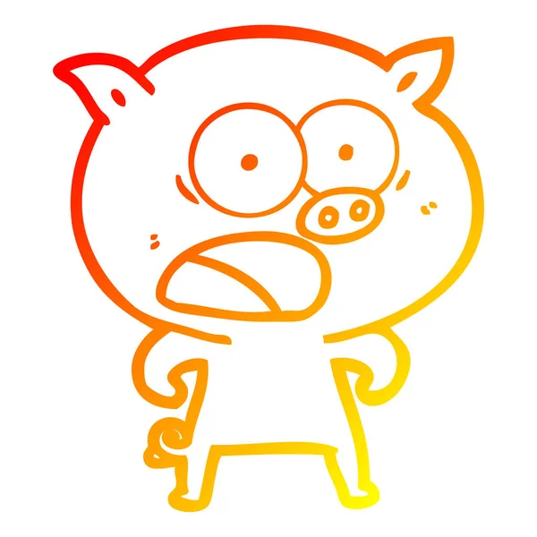 Теплая градиентная линия рисунок мультяшной свиньи кричать — стоковый вектор