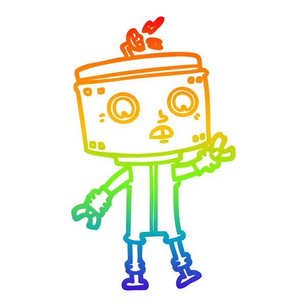 Arco iris gradiente línea dibujo dibujos animados robot — Vector de stock