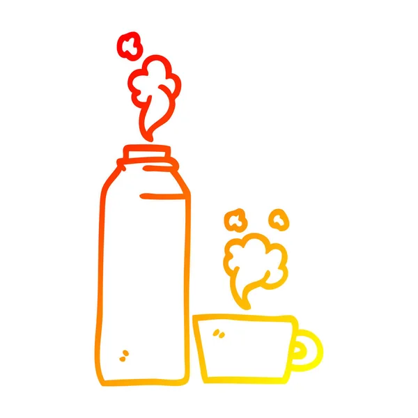 Línea de gradiente caliente dibujo dibujos animados bebidas calientes frasco — Vector de stock